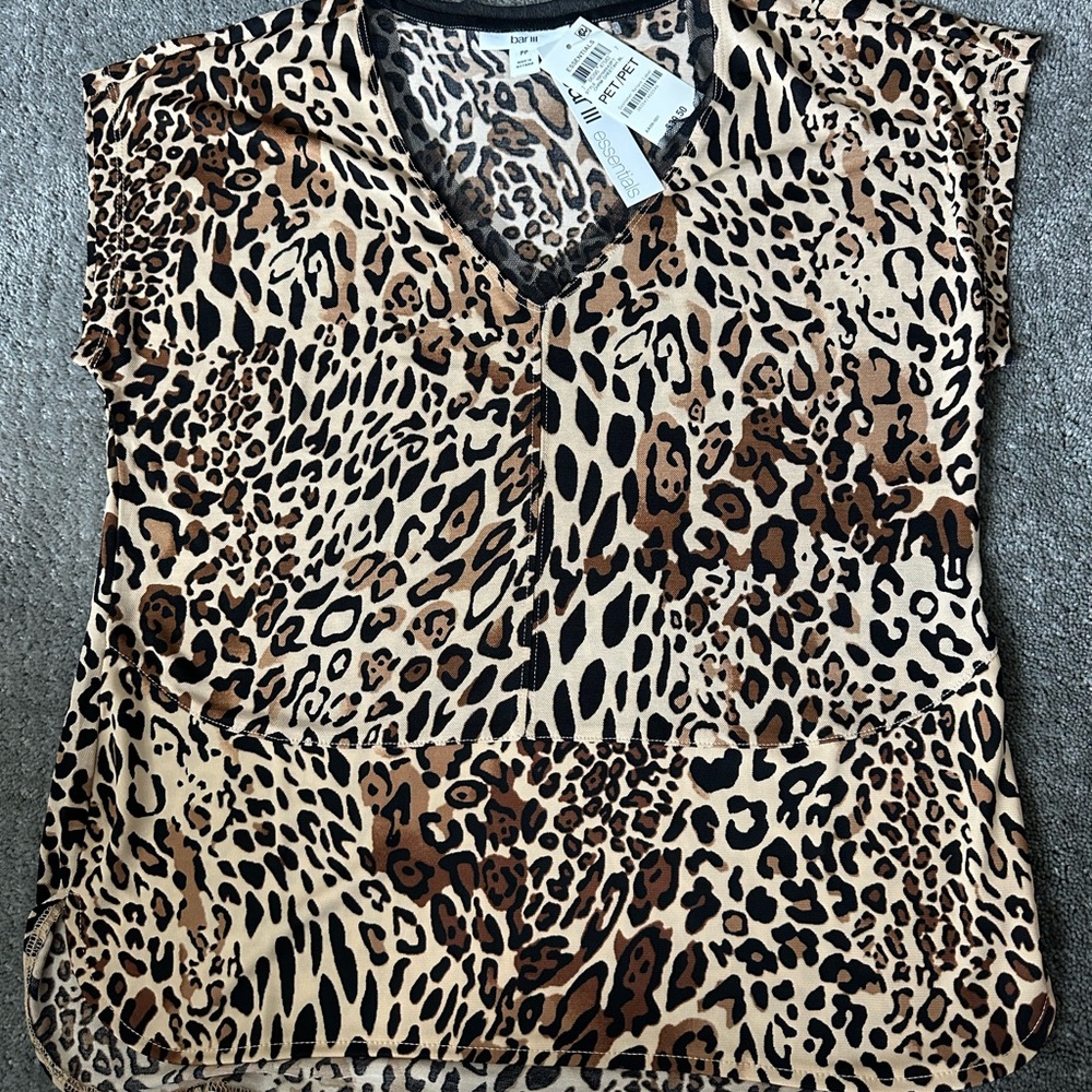 Bar III Brown and Black Boxy Short Sleeve Top
